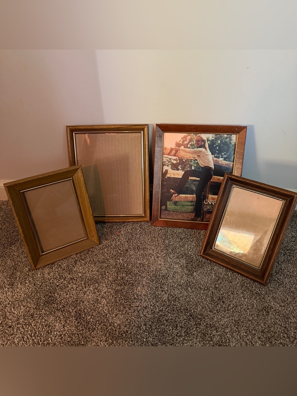 Lot of 4 vintage wooden picture frames w/gold interior 5x7, 8x10
